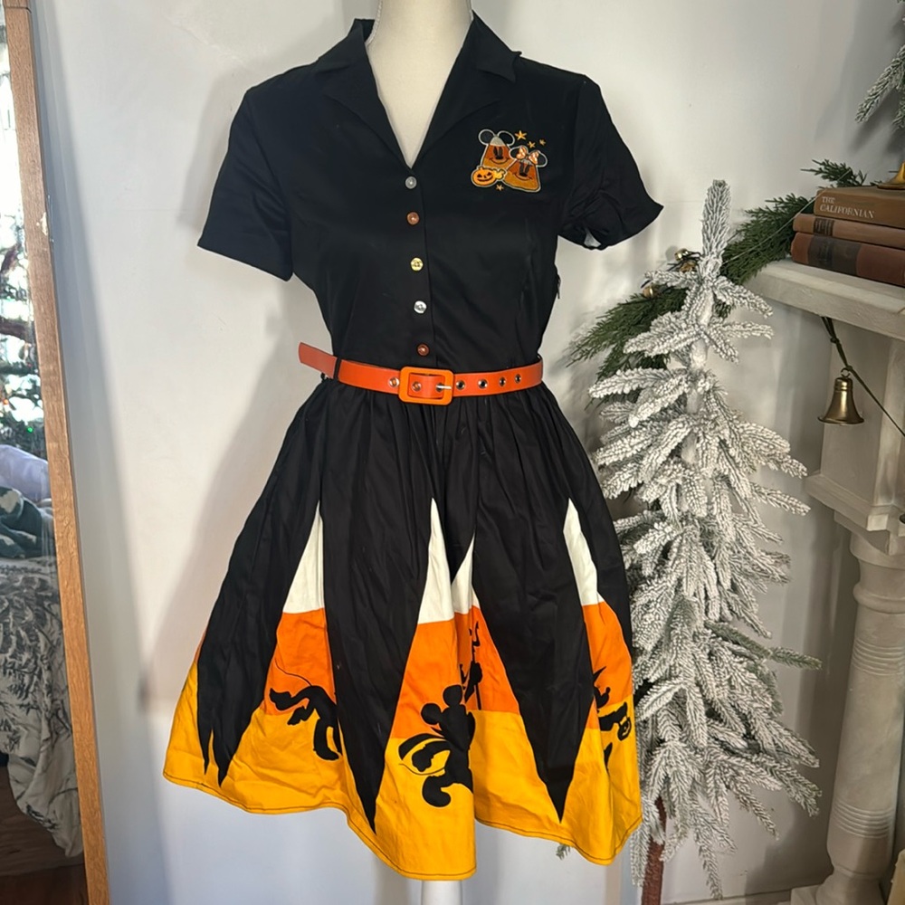 Her Universe Black and Orange Midi Dress